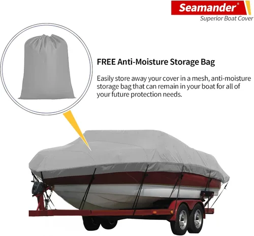 Vista 6 de Cubierta Seamander para lancha, resistente e impermeable para casco en V, de tres cascos, para pesca, esquí, estilo profesional para poca Gris