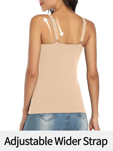 Vista 78 de V FOR CITY Camiseta sin mangas de algodón para mujer con brasier de estante ajustable con correa ancha y tirantes básicos