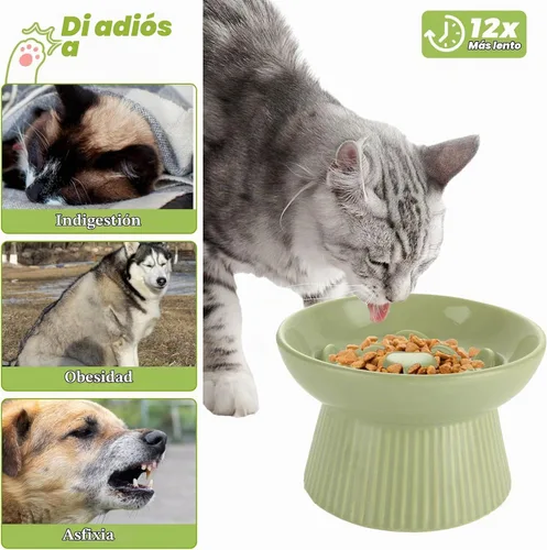 Vista 7 de ABuff Paquete de 2 comederos lentos elevados para gatos, plato elevado de alimentación lenta para gatos y perros pequeños, cuenco de cerámica