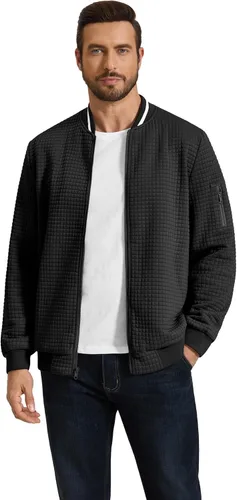 Vista 6 de COOFANDY - Chaqueta de suéter con cremallera para hombre, sudadera acanalada, bomber ligera, casual