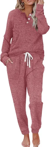 Vista 85 de Wiholl - Conjuntos de dos piezas para mujer: ropa cómoda con sudadera abotonada y pantalones deportivos con bolsillos