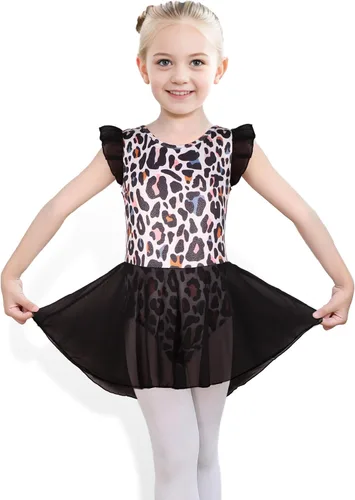 Vista 22 de iLover Vestido de leotardo clásico con tutú y mangas con volantes para niñas, para danza, gimnasia y ballet Negro