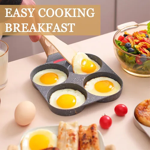 Vista 2 de JUSTUP Sartén antiadherente para huevos, sartén dividida para huevos, mango resistente al calor, sartén de 3 secciones, sartén para tortilla