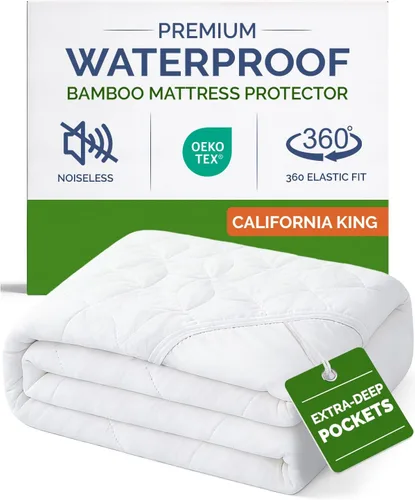 Vista 13 de Protector de colchón refrescante impermeable – Funda de colchón tamaño individual – Viscosa hecha de bambú – Suave, transpirable, silencioso