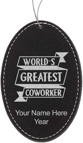 Vista 4 de LaserGram Personalized Christmas Ornament, World's Greatest Coworker, Faux Leather, Custom Laser Engraved Gift Idea (Oval Shape, Rustic)