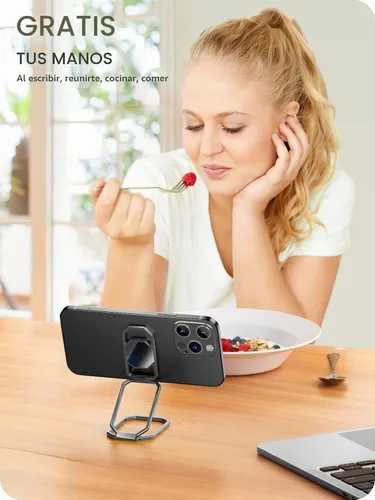 Vista 2 de A-LuGei Soporte de anillo de teléfono plegable y ajustable, agarres adhesivos para teléfono celular, soporte de patada para teléfono para Negro