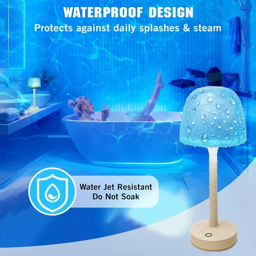 Vista 4 de Lámpara de ducha impermeable inalámbrica, lámpara de baño recargable con control remoto y control táctil, 16 colores cambiables de luz de proyector