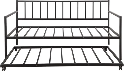 Vista 6 de Daybed with a Trundle Twin, Steel Bed Frame Twin with Headboard Footboard Metal Slats No Box Spring Needed Heavy Duty Space Saving Design-Black for