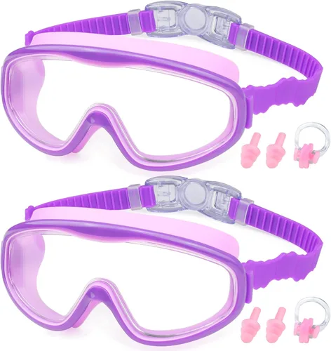 Vista 18 de KAILIMENG Gafas de natación para niños, paquete de 2 gafas de natación para edades de 3 a 15 años, antivaho y anti-rayos UV Cear de visión amplia