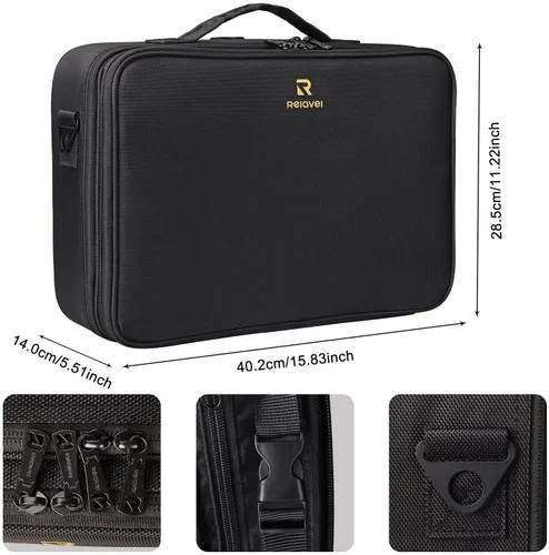 Vista 3 de MONSTINA Estuche de maquillaje grande, bolsa de maquillaje de 3 capas, organizador de cosméticos, bolsa de tren de peluquería, caja de artista