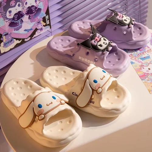 Vista 6 de Ohjijinn Kawaii Slides - Sandalias de verano con punta abierta, divertidas pantuflas de playa con suela gruesa acolchada, sandalias de nube