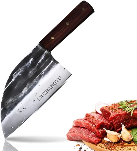 Vista 12 de Cuchillo de chef serbio de forja, cuchillos de corte de espiga completa de acero revestido de alto carbono Almasi Carnicero para cocina, al aire