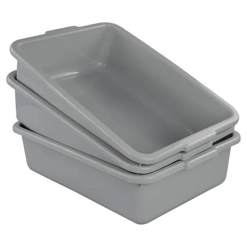 Vista 8 de Paquete de 3 cajas de plástico con tapa, tinas de autobús comerciales, 13 L, color negro