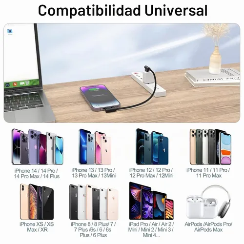 Vista 6 de Cargador para iPhone de 1 pie con certificado MFi corto de 90 grados
