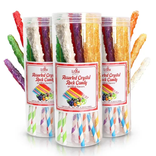 Vista 8 de Fusion Select Crystal Rock Candy Sticks - Bocadillos dulces de piruletas de azúcar duro con sabores fuertes, 12 caramelos surtidos extra grandes