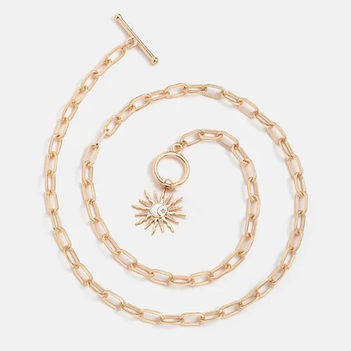 Vista 6 de DoreenBeads 18K Gold Plated Sun Moon Star Evil Eye Pendant Necklace Toggle Paperclip Chain Necklace Jewelry Gift for Women Girls