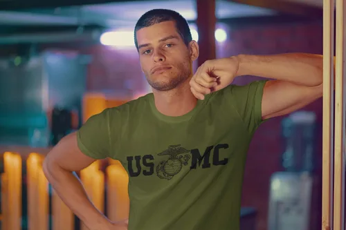 Vista 5 de Lucky Ride Marine Corps Bull Dog Front and Back USMC - Camiseta militar para hombre