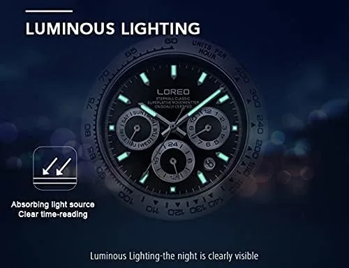 Vista 6 de LOREO Reloj automático para hombre, de acero inoxidable plateado, bisel de cerámica, fecha militar, buceo, impermeable, para hombre