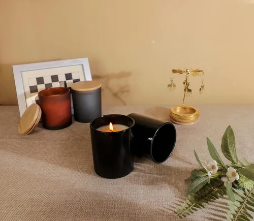 Vista 5 de Aroparc Paquete de 12 tarros de vela negros de 10 onzas con tapas, recipiente a granel para hacer suministros, color negro brillante