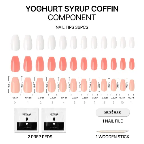 Vista 6 de MUZMAK Uñas a presión reutilizables – Jarabe de yogur – Uñas largas a presión en ataúd, uñas postizas blancas y rosas (paquete de 36)