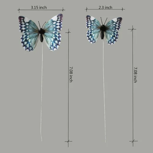 Vista 2 de Paquete de 12 decoraciones de mariposa, decoración de estacas de mariposa 3D, 2 tamaños de adorno de mariposa para el hogar, flores falsas