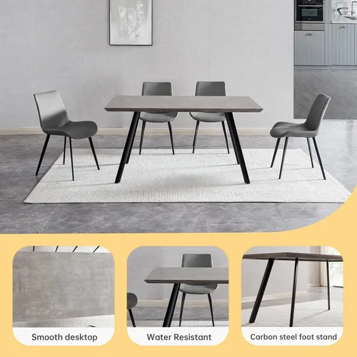 Vista 3 de ZckyCine Conjunto moderno de mesa de comedor de 5 piezas con mesa rectangular de madera y 4 sillas tapizadas en cuero, capacidad para 4 personas