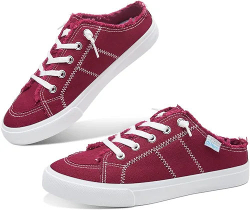Vista 33 de Obtaom Sandalias de lona para mujer con espuma viscoelástica Clipper, tenis de moda, cómodas, fáciles de poner, sandalias sin tacón para mujer Beige