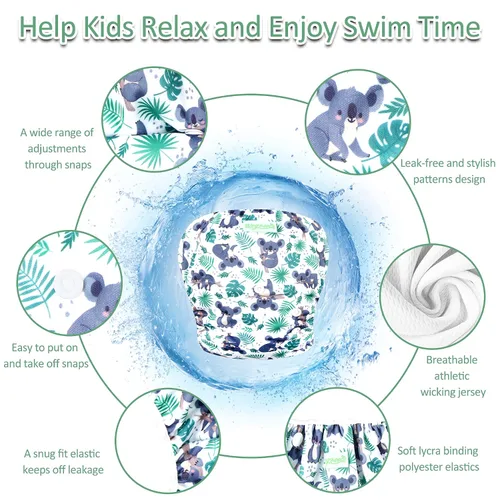 Vista 2 de Wegreeco Pañal de natación reutilizable ajustable para bebés y niños pequeños (Koala, S, 3 unidades)