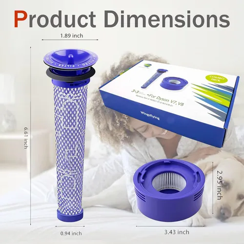 Vista 3 de Paquete de 6 filtros de vacío para aspiradoras Dyson V8+, V8, V7 Absolute Animal Motorhead, 3 filtros HEPA y 3 prefiltros, reemplaza la pieza #