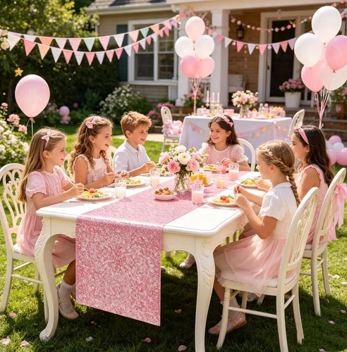 Vista 3 de yuboo Camino de mesa de lentejuelas rosas, paquete de 6 manteles con purpurina de 12 x 72 pulgadas para mujeres y niñas, cumpleaños, boda, despedida