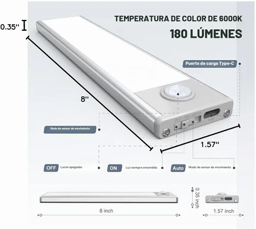 Vista 9 de Paquete de 6 luces inalámbricas para debajo del gabinete, 32 luces LED recargables con sensor de movimiento para interiores, luces magnéticas