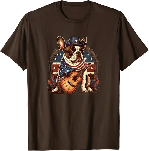 Vista 6 de Camiseta divertida de Bulldog francés con música country y roeo, Negro