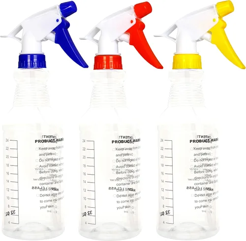 Vista 5 de Youngever Paquete de 3 botellas de spray vacías, botellas de spray para soluciones de limpieza, multiusos con acabado transparente, rociador