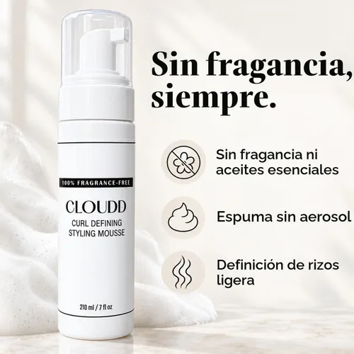 Vista 3 de CLOUDD Mousse para peinar rizos sin fragancia, 100% libre de fragancia y sin aceite esencial, sin perfume, sin aerosol