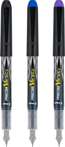 Vista 5 de PILOT Precise Varsity - Plumas fuente precargadas, de punta media de acero inoxidable, tintas negra/azul/violeta, 3 unidades (90022)