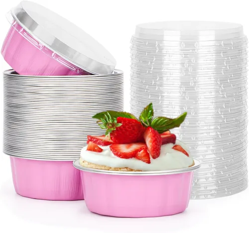 Vista 64 de Beasea Disposable Ramekins with Lids, 50 Pack 8oz 235ml Aluminum Foil Baking Cups with Lids, Aluminum Creme Brulee Ramekins Muffin Cupcake Pudding