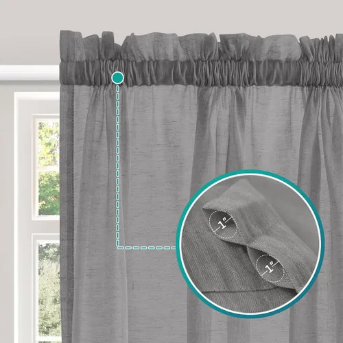 Vista 3 de Turquoize Elegant Linen - Cortinas de lino para puerta francesa, paneles de cortina de filtrado de luz, bolsillo para barra, panel de lino para Gris
