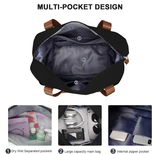 Vista 4 de Bolsa de viaje para mujeres y hombres, bolsa de fin de semana, T8-blackbrown