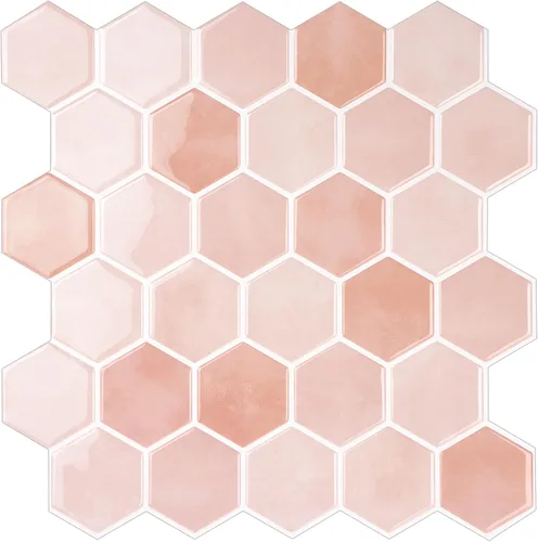 Vista 11 de 10 hojas de azulejos hexagonales autoadhesivos para salpicadero de cocina, nuevo diseño premium extra grueso 3D, azulejos de pared autoadhesivos