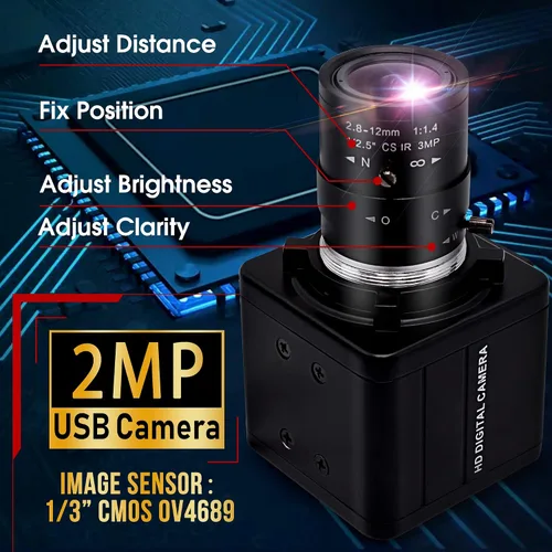 Vista 3 de 260fps Variable Focus Camera 2.8-12mm 4X Optical Zoom Webcam, 1080P Varifocal Web Cam Manual Zoom Lens Webcamera,Raspberry Pi Windows Mac Vari-Focus