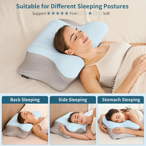 Vista 7 de Ylekto Almohada cervical para el cuello para aliviar el dolor, almohadas ergonómicas de espuma viscoelástica para dormir, almohada refrescante