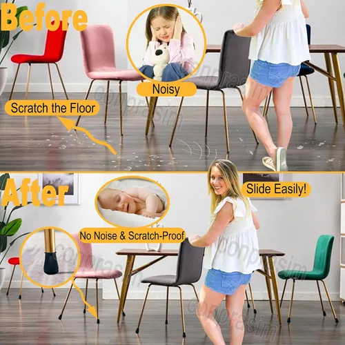 Vista 4 de Protectores de suelo de silicona extra pequeños para patas de silla con fieltro, se ajustan de 19/32 a 15/16 pulgadas, tapas de silicona para patas