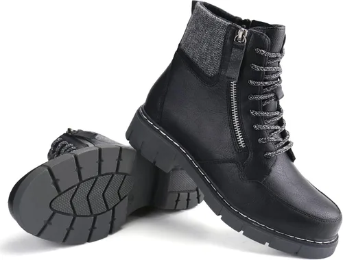 Vista 6 de starmerx Botas de combate con cordones para mujer botines de tacón bajo cómodos botines con cremallera lateral