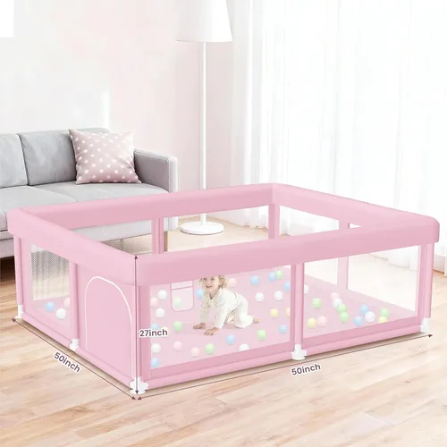 Vista 6 de Hiaksedt Corralito, cerca para bebés y niños pequeños, para interiores y exteriores, con malla transpirable anticaídas (color rosa) Estructura