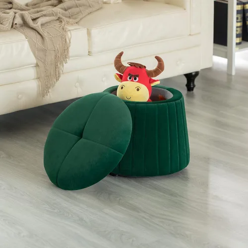 Vista 7 de Moderno baúl otomano de almacenamiento con forma de hongo de terciopelo copetudo, color verde