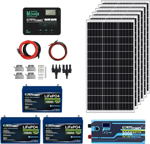 Vista 12 de ExpertPower Kit de energía solar de 3.8KWH 12V LiFePO4 12V 100Ah, paneles solares de 600 W, controlador de carga solar MPPT de 40 A RV
