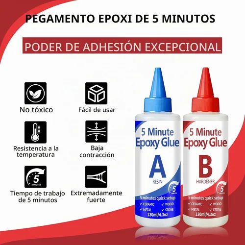 Vista 2 de Kit de pegamento epoxi de 5 minutos, adhesivo epoxi transparente de 8.8 fl oz, resistente, impermeable, resistente al calor, curado rápido