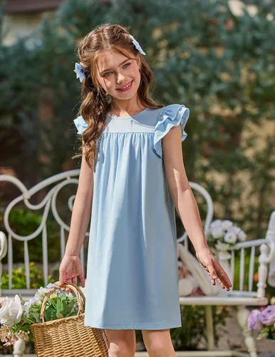 Vista 4 de Arshiner Camisones para niñas, lindos volantes, manga corta, pijamas de princesa, camisón para dormir