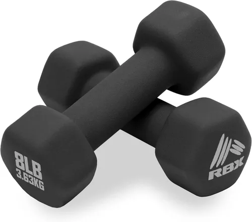 Vista 8 de RBX - Juego de mancuernas de neopreno con agarre antideslizante, equipo de entrenamiento de fuerza para el hogar o el gimnasio, no ruedan