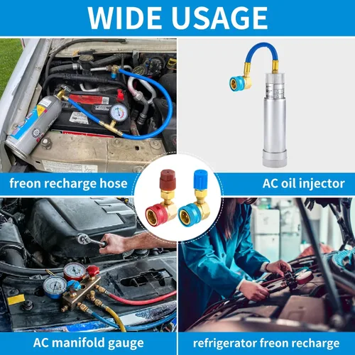 Vista 6 de Adaptador R1234YF a R134A, 90 grados R134a a R1234yf Adaptadores Laterales de alta y baja presión Kit de acopladores rápidos R1234yf, adaptadores